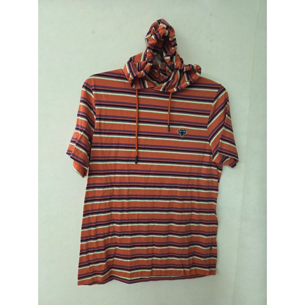 V.A.L.A. Mens Striped Short Sleeve Hoodie Orange Purple VATS-3002 Diamond Logo